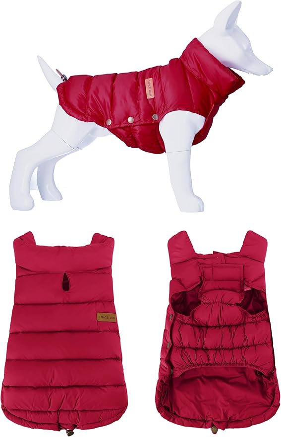 SPACE LION Dog Puffer Jacket, Down Winter Coat, Durable Outdoor Coat for Cold and Windy Conditions, Waterproof, Lightweight Jacket, Adjustable Fit for Small, Medium, Large Dogs(Red,24/2XL)