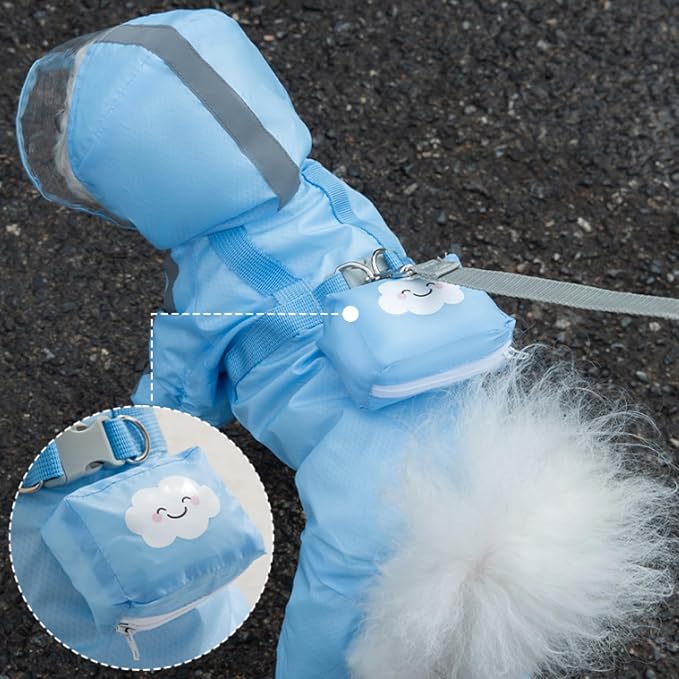 Full Coverage Small Dog Raincoat, Waterproof with Four-Leg Protection, Ideal for Teddy Bears, Includes Waterproof Mini Backpack (Blue, X-Large(Suggest Weight 13.2-16.6lb))