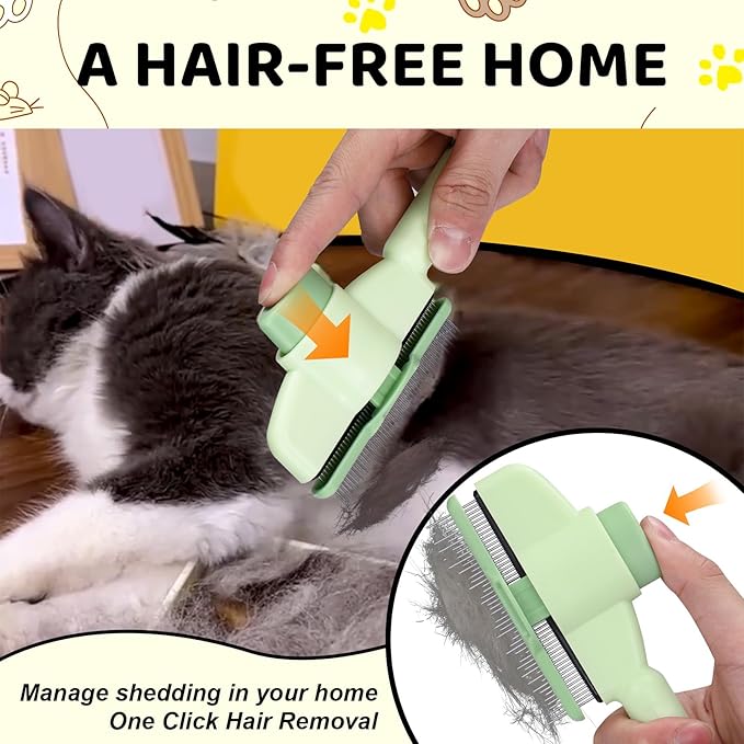 XANGNIER 2 Pcs Pet Hair Removal Comb One-Click Self-Cleaning Grooming Brush, De-Shedding Comb for Short & Long Hair, Pet Grooming Supplies for Cats & Dogs