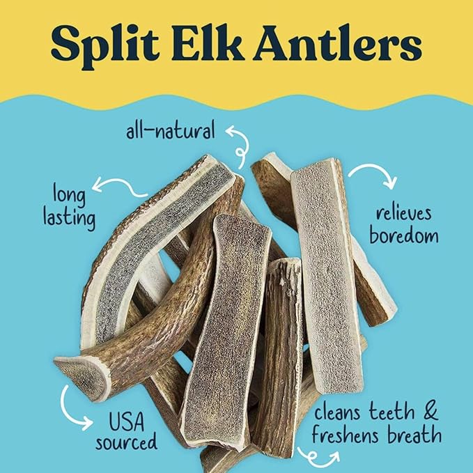 hotspot pets Premium Split Elk Antlers for Dogs - 7+ Inch Large Dog Antler Chews (4 Pack) Made in USA, Naturally Shed Antler Bone for Large Breed Aggressive Chewers - Promotes Dental Hygiene