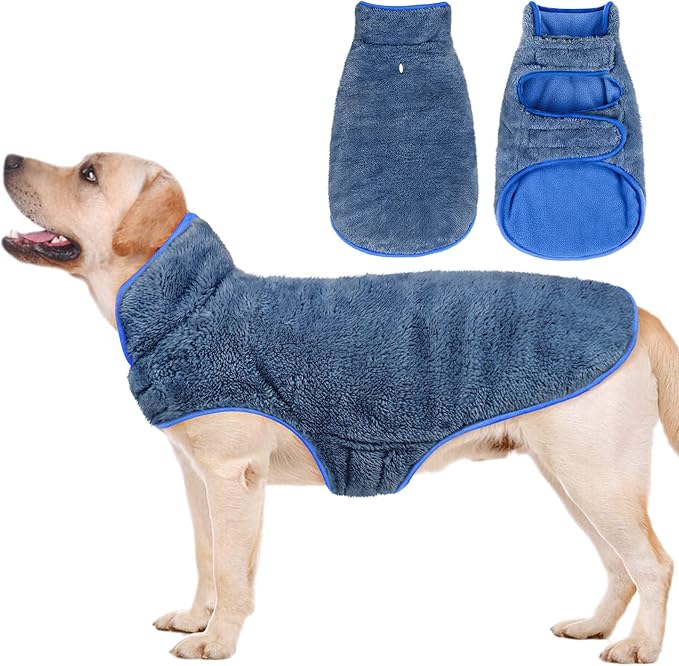 Malier Dog Winter Coat, Reversible Fleece Dog Cold Weather Coats, Windproof Warm Snow Puppy Jacket Vest Pet Clothes for Small Medium Large Dogs (X-Large, Blue)