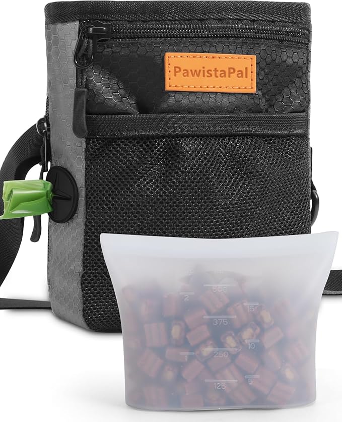 Dog Treat Pouches for Pet Training with Silicone Liner and Magnetic Closure, 2-Cup Treat Bag with Built-in Poop Dispenser, Waist Belt Clip, 3-Way Wear for Puppy & Pet Training and Daily Walks