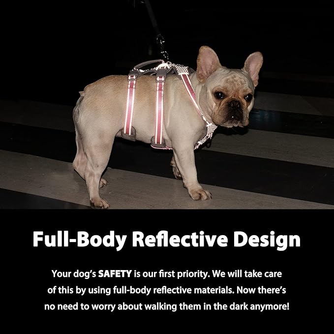 Huntboo Escape Proof Dog Harness, Secure Dog Harness No Escape, Fully Reflective Harness with Handle, Breathable, Durable, Adjustable Vest for Small Dogs Walking, Training, and Running Gear (Black,S)