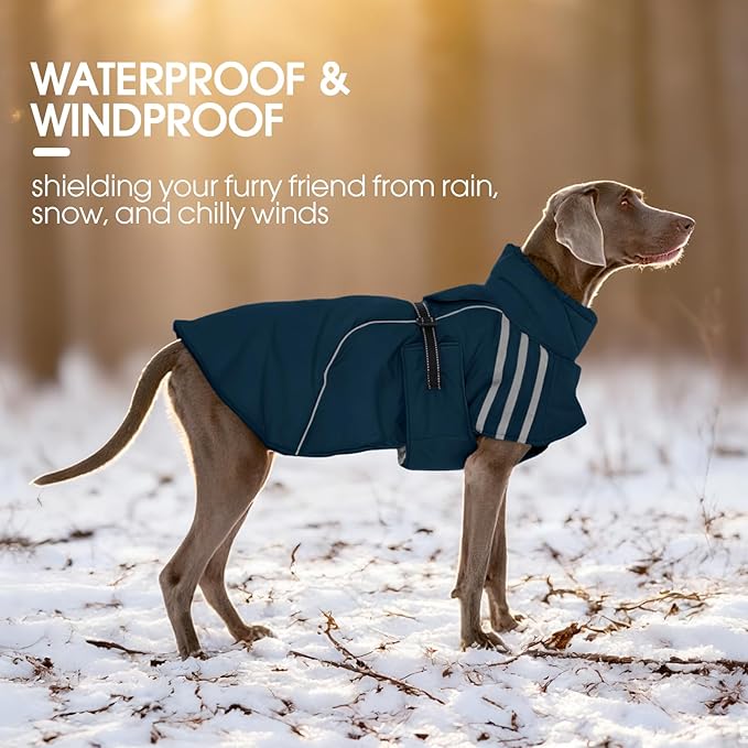 FUAMEY Dog Cold Weather Coats,Dog Winter Jackets for Medium Dogs Warm Dogs Coat with Reflective Strips Waterproof Pet Snowsuit Thick Paded Pets Vest for Boston Terrier French Bulldog Blue M