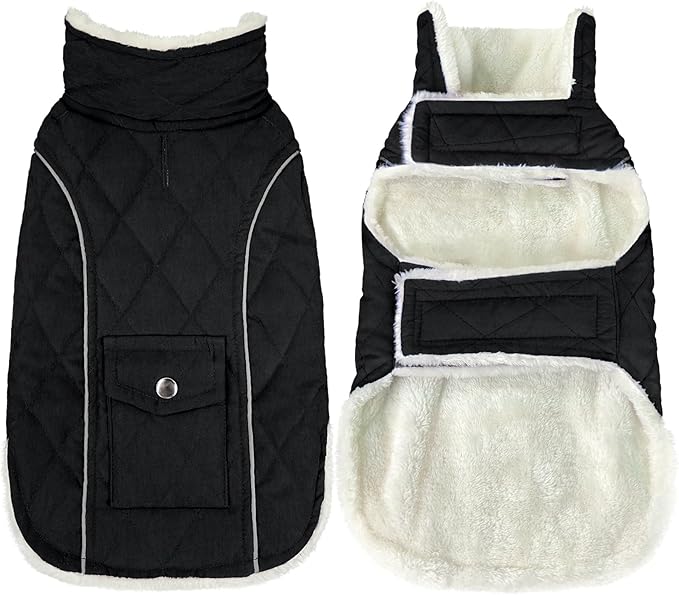Malier Dog Winter Coat, Windproof Dog Cold Weather Coats with Real Pocket, Winter Extra Warm Pet Coat Fleece Jacket Reflective Clothes for Small Medium Large Dogs and Puppy (Black, Small)