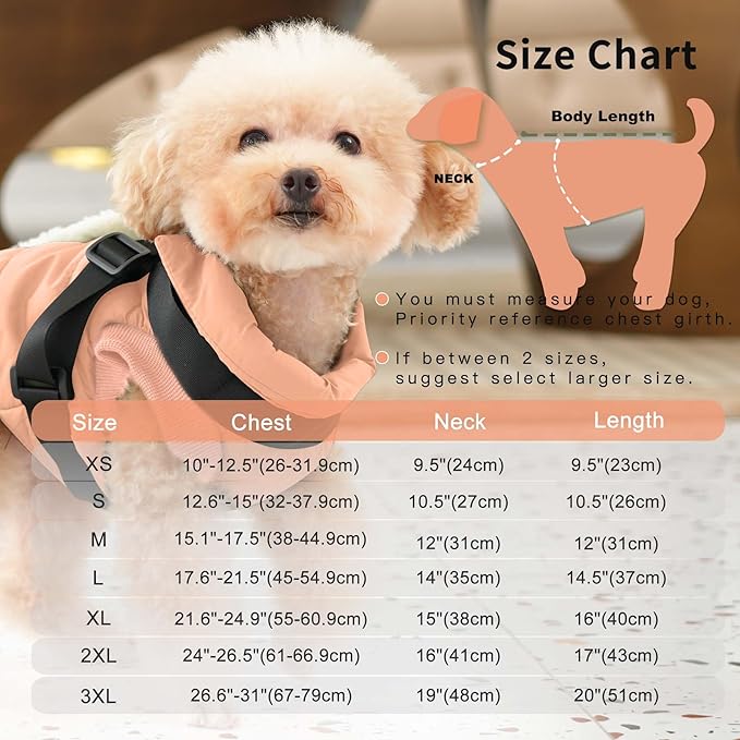 Dog Jacket with Harness,Fleece Lined Warm Puppy Coat for Winter,Soft Windproof Large Dog Vest,LightOrange XXXL
