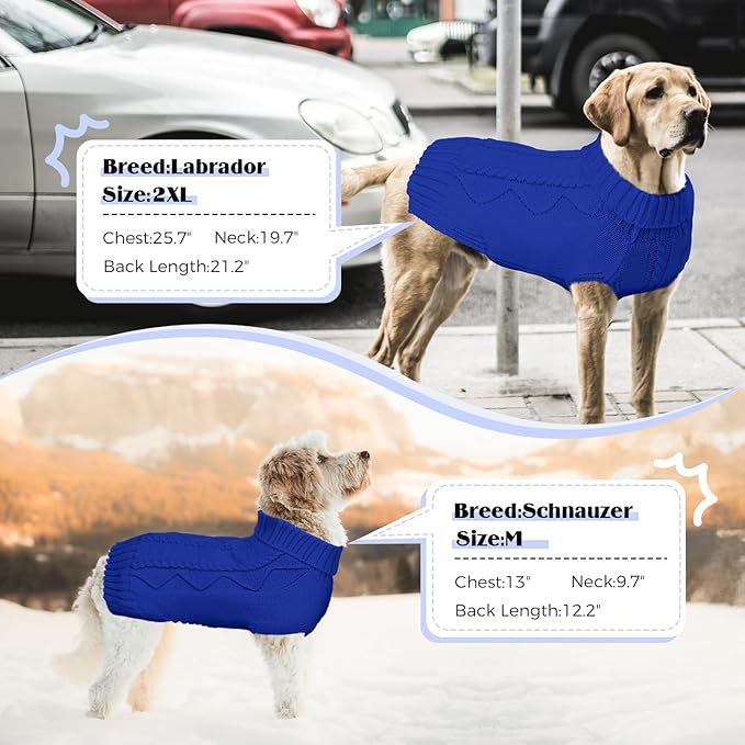 Dog Sweaters for Small Medium Large Dogs Girl, Soft Warm Turtleneck Pup Dogs Shirt, Double Knitting Collar for Outdoor Playing, Warm Dog Clothes (S,Royal Blue)
