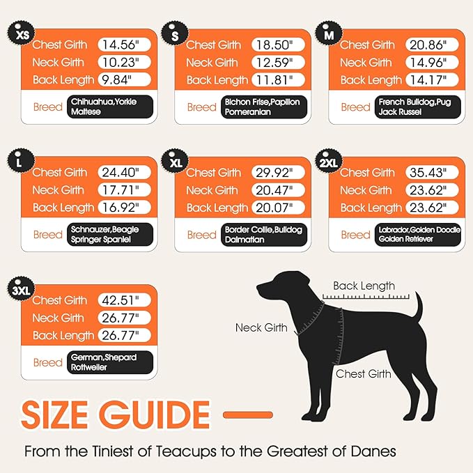 Dog Coat with Harness Built in -Orange,2XL- Fleece Lined Dog Snow Jacket Snowsuit，Adjustable Reflective Winter Warm Cold Weather Coat