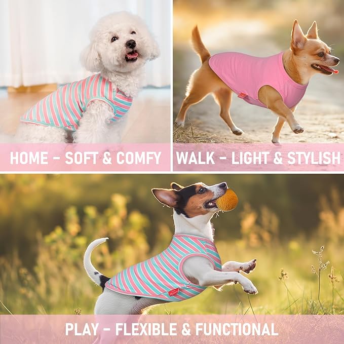 KYEESE 2Pack Dog Shirts Striped T Shirt for Large Dogs Lightweight Clothes Sleeveless Vest Cotton Tank Top, XXX-Large,Pink+Striped