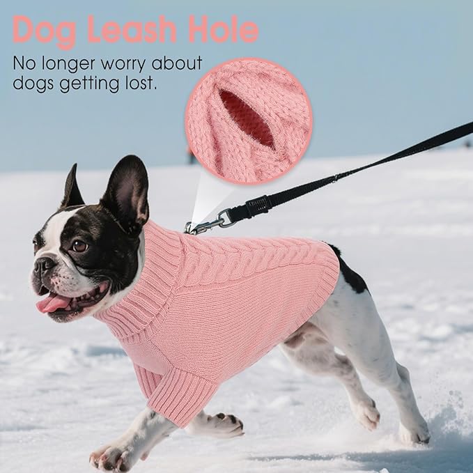 Dog Sweaters for Large Dogs Classic Turtleneck Dog Christmas Sweater Thick Warm Pullover Female Puppy Pet Stretch Knitwear Fall Winter Clothes with Leash Hole(Pink, 2XL)