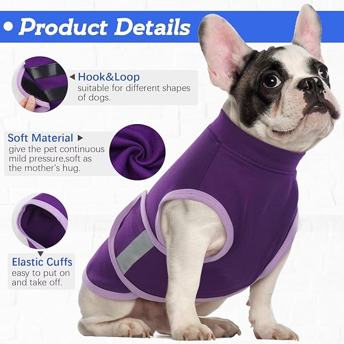 MIGOHI Dog Anxiety Relief Coat,Comfort Anxiety Vest for Dogs,Adjustable Dog Anxiety Calming Wrap for Fireworks,Thunderstorms,Travel,Separation,Anxiety Jacket for Small Dogs,S,Purple