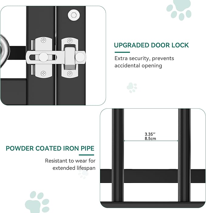 DWVO Large Outdoor Dog Kennel with Rotating Feeder Bowls, 8'L x 4'W x 5.4'H Dog Kennel Outside with Roof, Heavy Duty Dog Cage with UV-Resistant Waterproof Cover for Medium Large Dogs