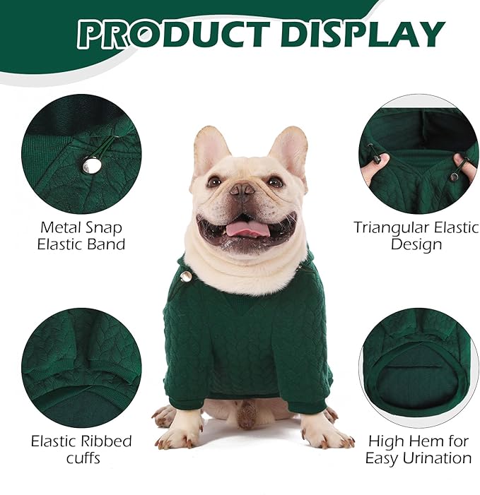 EXPAWLORER Textured Cable Knit Basic Dog Hoodie, Elevated Style Dog Sweater with Leash Hole and Pocket, Soft and Warm Pet Winter Coat, Cold Weather Clothes for Small Medium Large Dogs,Dark Green M