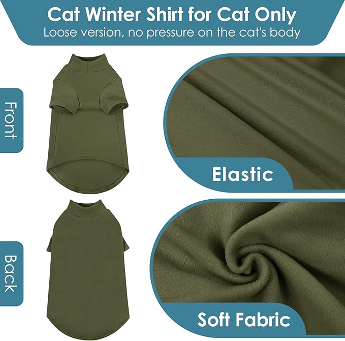 SUNFURA Turtleneck Sweater for Cat, Sphynx Cats Shirt Hairless Cat Sweaters with Sleeves, Warm and Soft Kitten Pullover Fleece Winter Pajamas Jumpsuit for Puppy Cats, ArmyGreen L