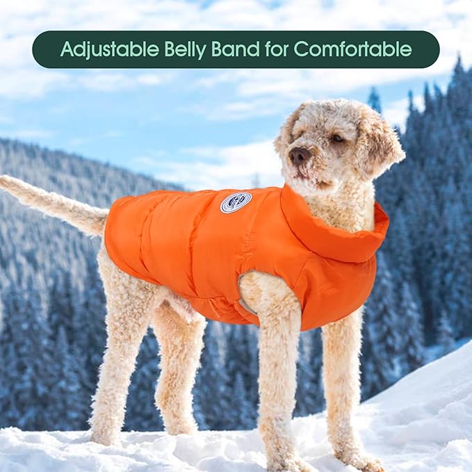 Kuoser Dog Coat Puffer Vest, Warm Dog Jacket Windproof Dogs Cold Weather Coats Pet Snowsuit Padded Vests, Lightweight Puppy Winter Clothes for Small Medium Dogs, Button Design, Easy On/Off, Orange M