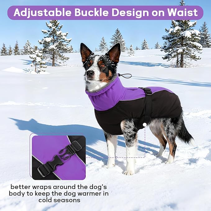 IDOMIK Dog Winter Coat, Reflective Waterproof Dog Jacket for Cold Weather, Warm Pet Coats for Small Medium Large Dogs, High Collar Doggy Fleece Snow Jacket, Winter Vest with Adjustable Buckle,M