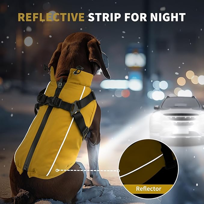 Dog Winter Coat Reflective Water-Resistant Jacket, Fleece Lined Windproof Puppy Coat with Back Zipper & D-Ring, Cold Weather Dog Coats for Small Medium Large Dogs (L, Orange)