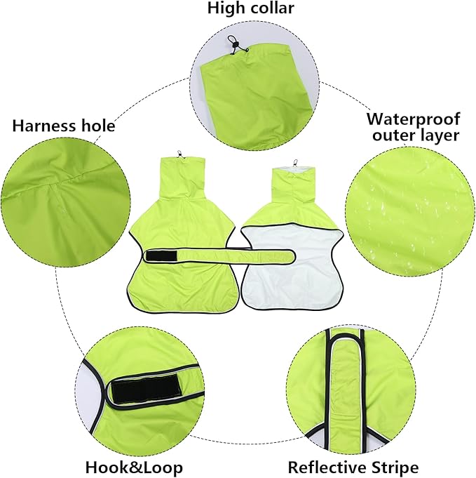 Dog Raincoat with Reflective Bar, Rain/Water Resistant, Adjustable Vest - Dog Raincoats for Greyhounds, Lurchers and Whippets - Light Green - XL