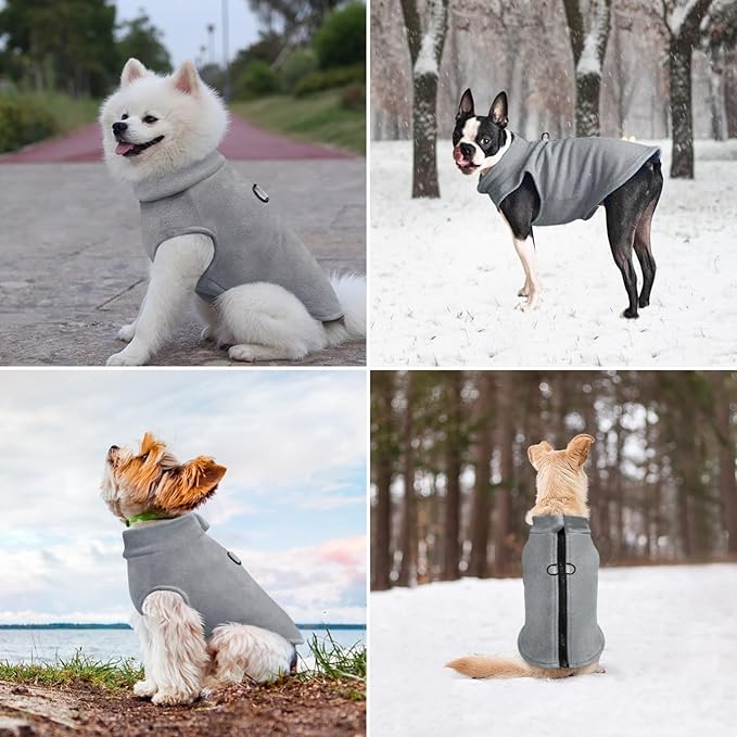 Idepet Dog Fleece Vest Sweater Zip Up Warm Pullover Dogs Jacket with D-Ring Leash Winter Cold Weater Coat Pet Sweatershirt Clothes Hoodie for Small Medium Dogs Boy Girl (Gray, L)