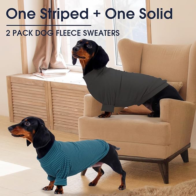 IECOii 2 Pack Dog Fleece Sweater for Small Dogs, Warm Dog Turtleneck with Stretch for Dachshund, Cozy Fall Winter Pullover Dogs Sweatshirt with Sleeve, Indoor & Outdoor Sweaters for Walking, M
