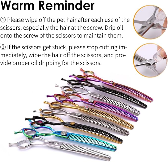 Professional Curved Thinning Shears Dog Grooming Scissors 7.5'' Blue Green Curved Thinner Scissors for Grooming Large Dogs Pet 56 Teeth Japan 440C(Curved Thinner,Turquoise)