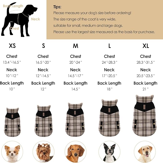 Large Dog Winter Jacket, Pet Warm Windproof Coat Dogs Cold Weather Coats Snow Jacket Pets Clothes, Golden Retriever, Labrador Retriever, Husky, Beige L