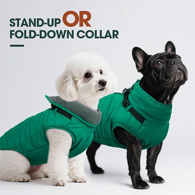 Kuoser Dog Jacket, Warm Dog Coat with Harness Built in for Small Dogs, Puppy Winter Jacket Pet Clothes for Cold Weather, Windproof Doggie Winter Vest for Chihuahua Yorkie, Green XS