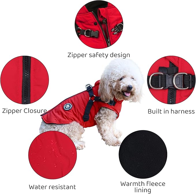 Norbi Dog Coat - Winter Jacket with Built-in Harness, Adjustable for Small to Large Dogs, Warm Coat for Cold Weather