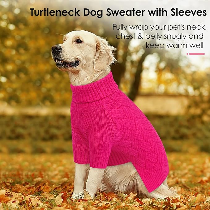 AOFITEE Dog Sweater, Dog Sweaters for Medium Dogs Girl, Warm Dogs Christmas Sweater, Winter Medium Pet Sweaters Female Male, Turtleneck Knitwear for French Bulldog, Boston Terrier (Rose Red, M)