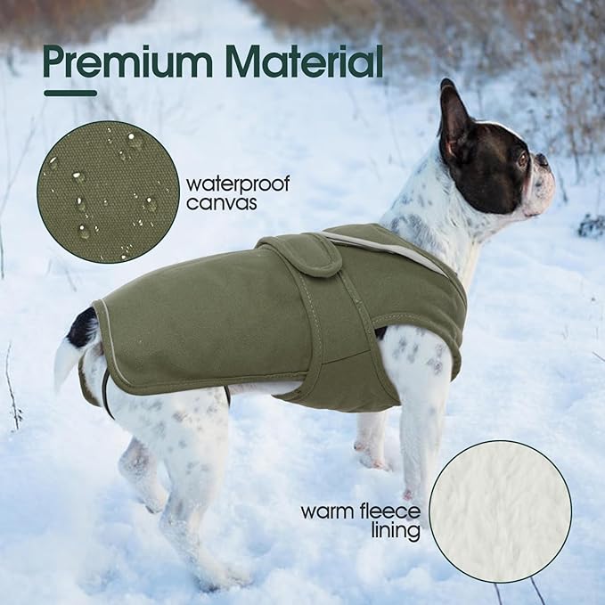 Kuoser Canvas Dog Coat, Warm Dog Jacket Reflective Fleece Pet Cold Weather Coat, Warm Doggie Clothes Waterproof Winter Vest with Zipper Leash Hole for Small Medium Large Dogs, Army Green 3XL
