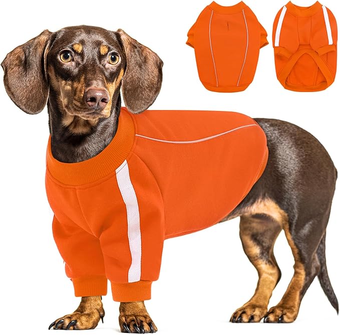 Queenmore Cozy Fleece Dog Sweater XXL, Soft Pullover Dog Sweatshirt, Warm Winter Fleece Jacket with Leash Hole/Reflective Stripes for Small Medium Large Dogs Orange