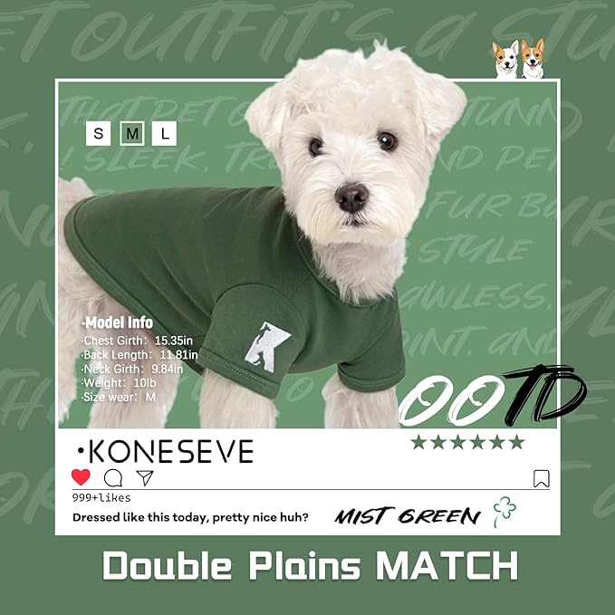 Koneseve Dog Shirt Soft Cotton Stretchy Clothes for Small Medium Pets 2-Pack Rust & Mist Green 3XL
