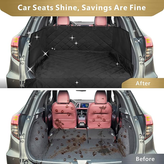 F-color SUV Cargo Liner for Dogs - Waterproof Pet Cargo Liner with Side Flaps, Comfort Dog Cargo Cover with Bumper Flap, Scrachproof Non-Slip Universal Fit SUVs Sedans Trunks Vans, Black
