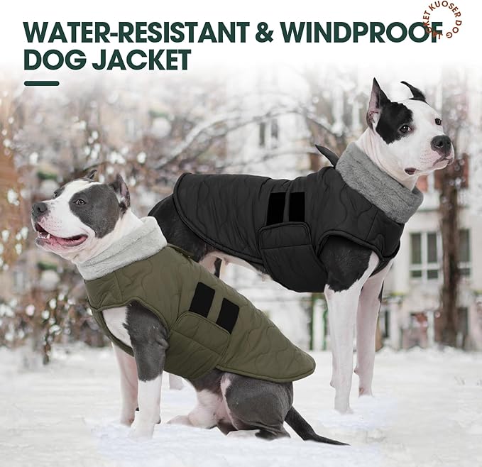 Kuoser Dog Jacket, Winter Dog Coats for Medium Dogs, Cold Weather Coats Pet Clothes, Doggie Snow Jacket for Frech Bulldog, Boston Terrier, Black M