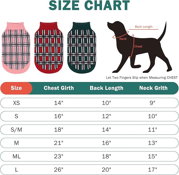 SCENEREAL Turtleneck Dog Sweater for Small Medium Large Dogs Girls Boys, Christmas Plaid Pullover Puppy Sweatershirt, Dogs Cold Weather Outfit Clothes, Ideal Gift for Pet in New Year, Green Plaid M