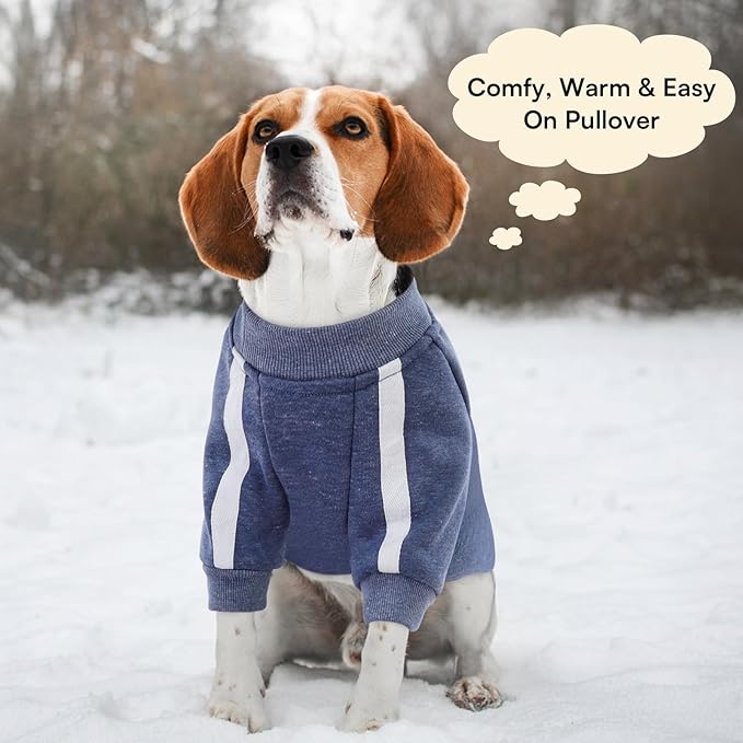 Queenmore Fleece Dog Sweater for Male Dogs, Soft Pullover Dog Sweatshirt with Leash Hole/Reflective Stripes – Cozy Winter Fleece Jacket for Small Medium Large Boy Puppy, Blue S