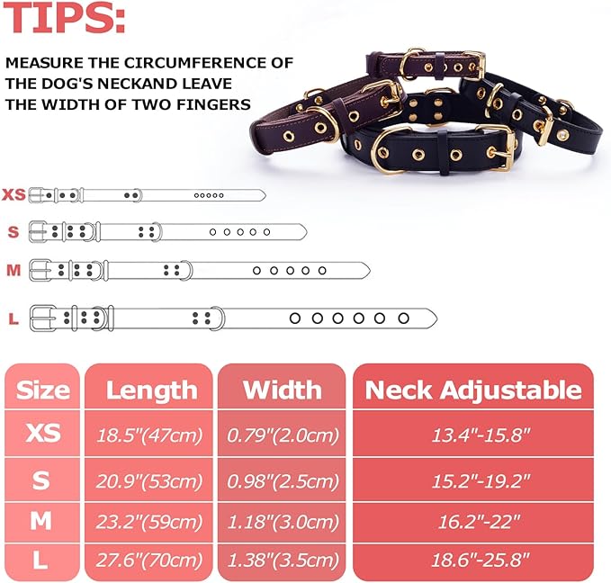 Leather Dog Collar,Dog Collar with Adjustable Sturdy Metal Buckle,Heavy Duty Dog Collar for Walking, Hiking, Training, Hunting (Black,S:15.2"-19.2" Neck)