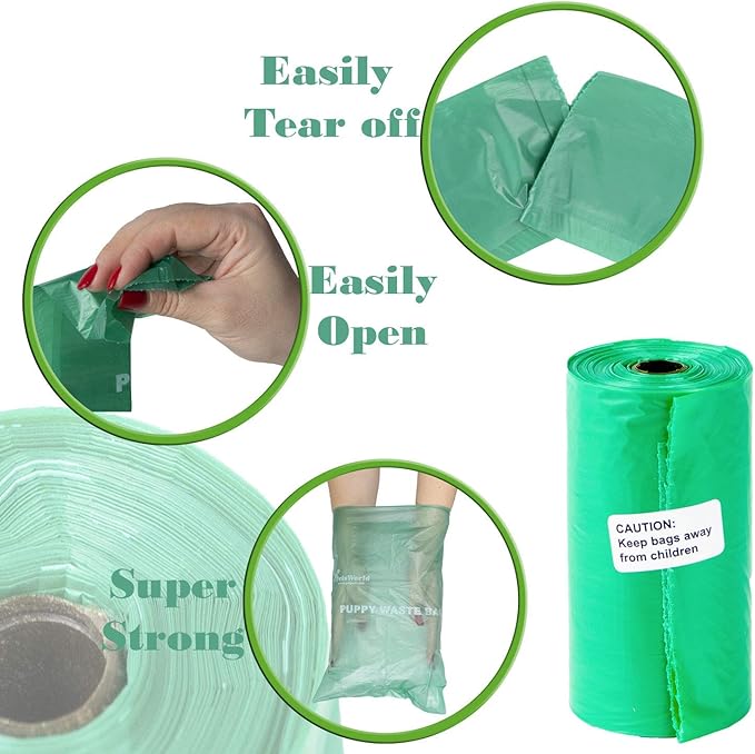 PETSWORLD Scented Dog Poop Bags, Biodegradable Waste Bags for Dogs with Dispenser and Leash Clip, Thick, Sturdy Leak-proof Poop Waste Bags, Odor Proof Bags in Cucumber Scent, 1000 Count Poop Bag Rolls