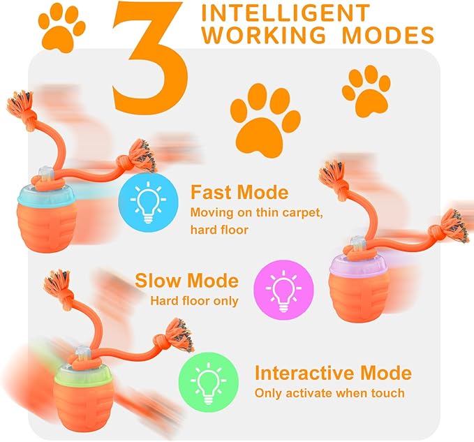Interactive Dog Toys, [2025 Newly Upgraded] Interactive Dog Ball for Small Dogs, Automatic Moving Dogs Toy Wicked Ball for Boredom & Training, Play Music, USB Rechargeable(Orange)