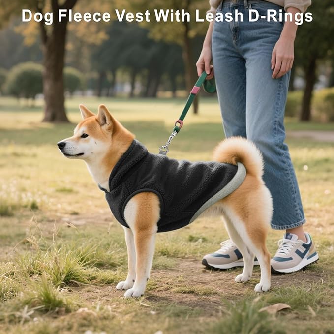 Idepet 2 Pack Dog Fleece Vest Sweater Warm Pullover Jacket with D-Ring Leash Reflective Winter Coat Hoodie for Puppy Cat French Bulldog Pug Chihuahuas Yorkies Dachshunds(Black&Blue,XX-Large)
