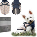 Dog Winter Coat for Small & Medium Dogs (Up to 31lb), Waterproof Dog Coat with Harness, Puppies Windproof Puppy Puffer Jacket, Snowsuit for Dachshund,Frenchie, Corgi (Paw Blue, Small)