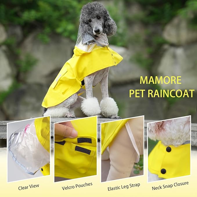 Dog Raincoat Waterproof, Adjustable Reflective Hooded Dog Rain Poncho with Leash Hole for Small Medium Large Dogs (Yellow, X-Small)
