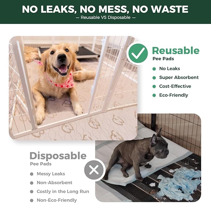 FXW Washable Pee Pads for Dogs, Puppy Pads with Super Absorbent, Specifically Designed for FXW Rollick/Homeplus 32/40/45inch 6 Panels Dog Playpen, 71" × 43" Rectangle, Khaki, 2 Packs