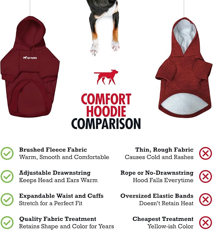 Tuff Pupper Dog Hoodie | Premium Quality 100% Organic Cotton | Ultra Soft Interior for Superior Comfort | Elastic Cuffs & Drawstring for Warmth | Stretch Fit Suitable for All Breeds (Red, M)