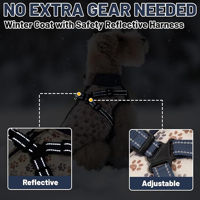 Dog Winter Coat for Small & Medium Dogs (Up to 31lb), Waterproof Dog Coat with Harness, Puppies Windproof Puppy Puffer Jacket, Snowsuit for Dachshund,Frenchie, Corgi (Paw Blue, Medium)