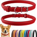 CollarDirect Rolled Leather Dog Collar, Soft Padded Round Puppy Collar, Handmade Genuine Leather Collar Dog Small Large Cat Collars 13 Colors (11-14 Inch, Red Smooth)