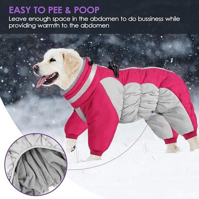 SUNFURA Full Body Dog Coat - Warm Fleece Jacket for Small Dogs, Turtleneck Winter Coats with Harness, Reflective Dog Snowsuit Windproof Puffer Jackets with Legs for Chihuahua, Yorkie, Hot Pink XS