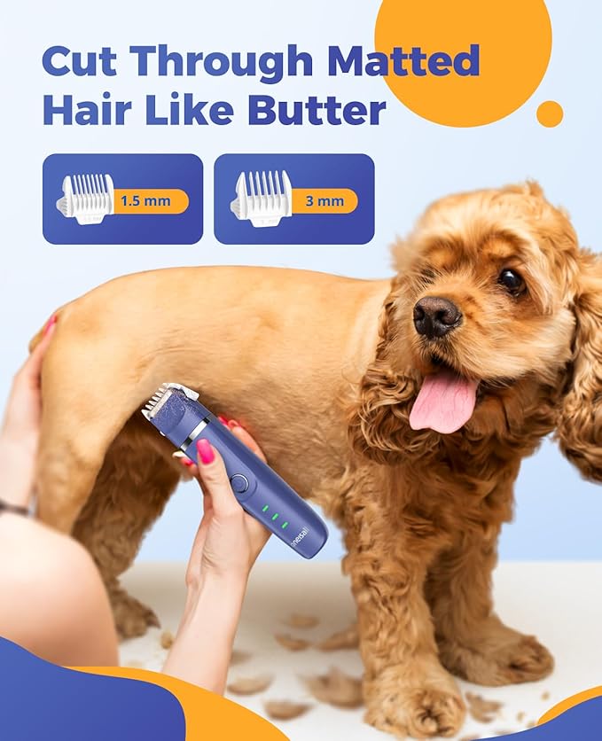 oneisall Dog Clippers & Dog Paw Trimmer 4-in-1 Cordless Grooming Kit: 2-Speed Low Noise Clippers with Rechargeable Quiet Nail Grinder for Dogs & Cats (Blue)