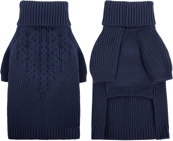 Queenmore Medium Dog Sweater, Dog Sweaters for Medium Dogs Girl or Boy, Medium Dog Christmas Sweater, Winter Doggie Sweatshirt Knitwear, Pet Chunky Warm Coat for Small Large Size Dogs, NavyBlue M