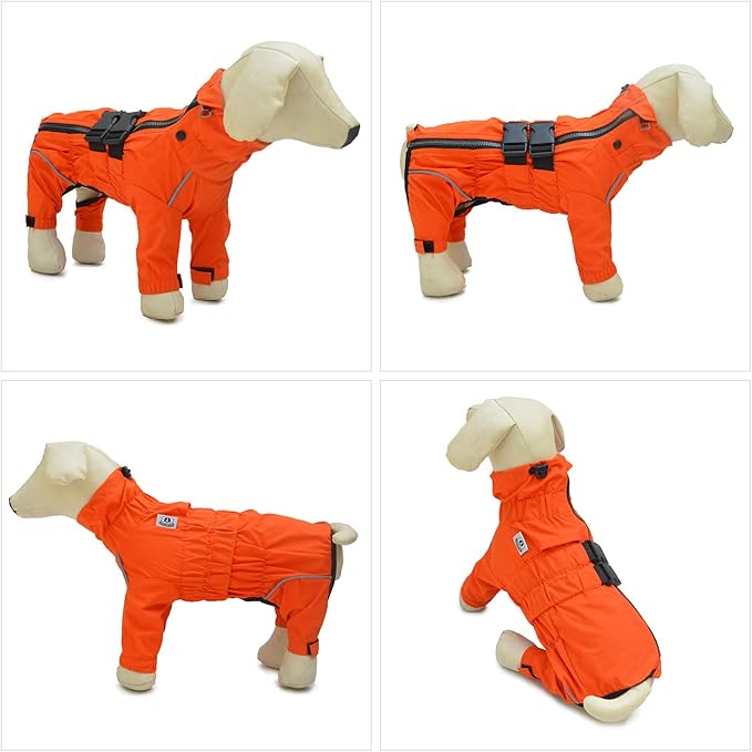 Dogs Waterproof Jacket, Lightweight Waterproof Jacket Reflective Safety Dog Raincoat Windproof Snow-Proof Dog Vest for Small Medium Large Dogs Orange S